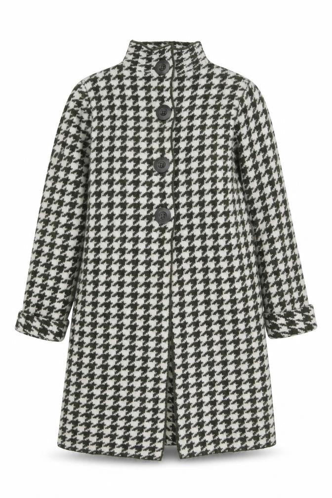 KENAR Womens Black White Houndstooth High Neck Button Cardigan S