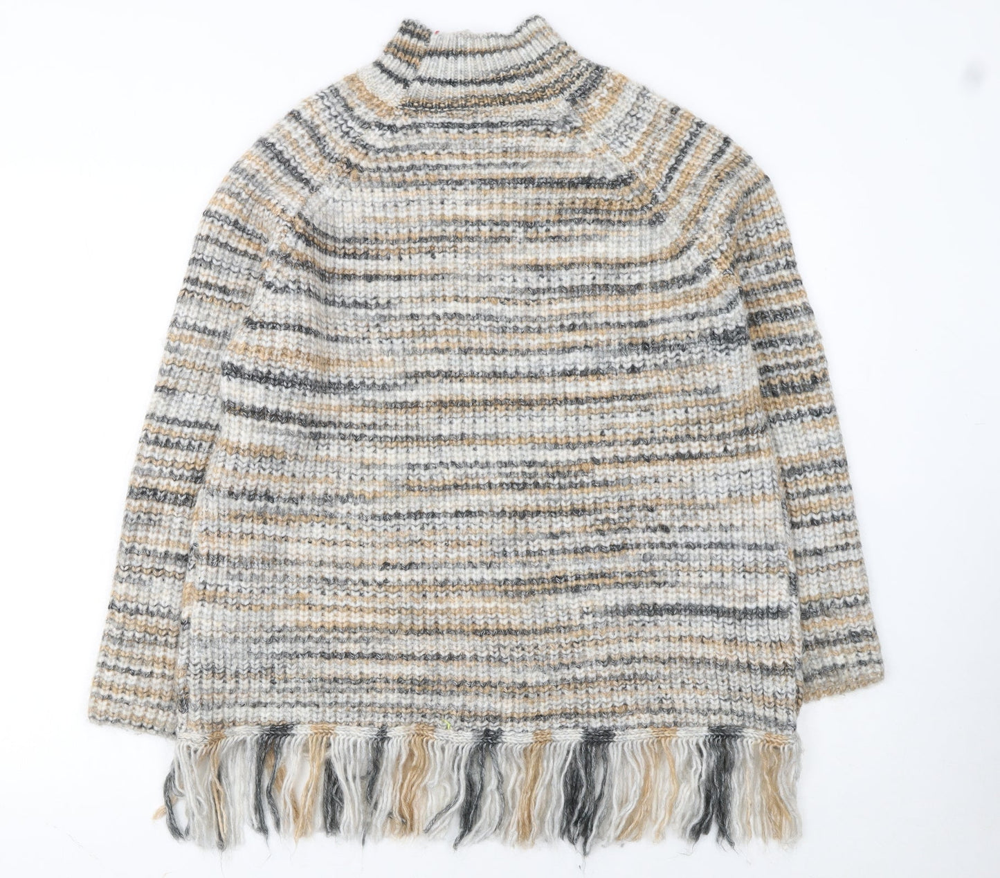 Primark Women’s Multicoloured L High Neck Chunky Knit Fringe Jumper