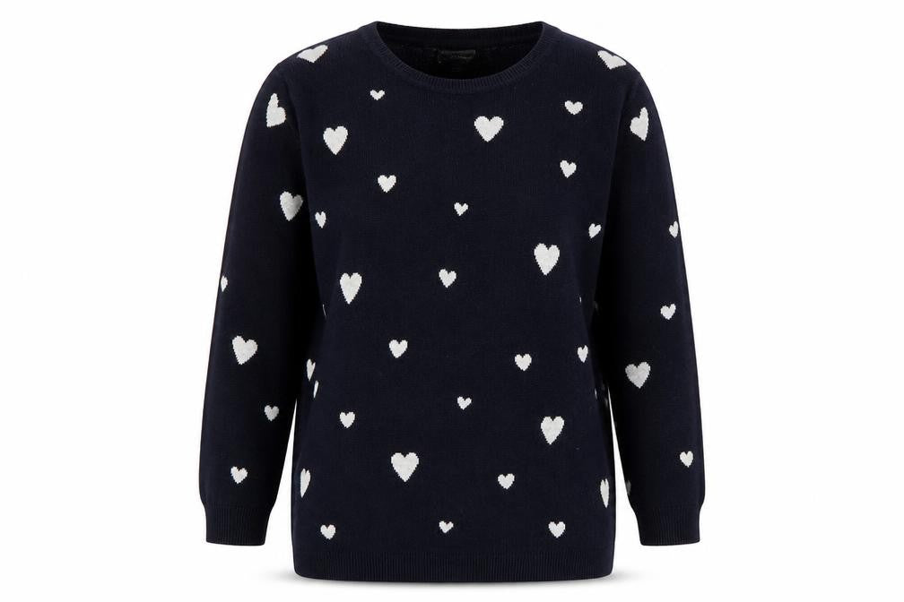 Monsoon Women's Blue Heart Knit Cotton Jumper Size 14