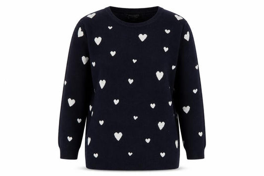 Monsoon Women's Blue Heart Knit Cotton Jumper Size 14