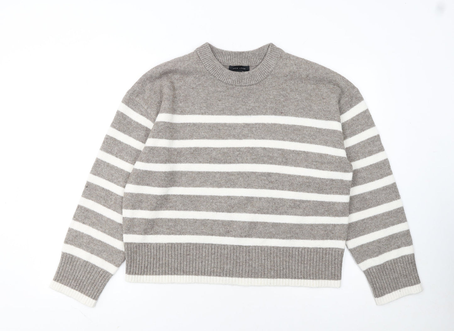 New Look Women Beige Striped Knit Pullover Jumper Size M