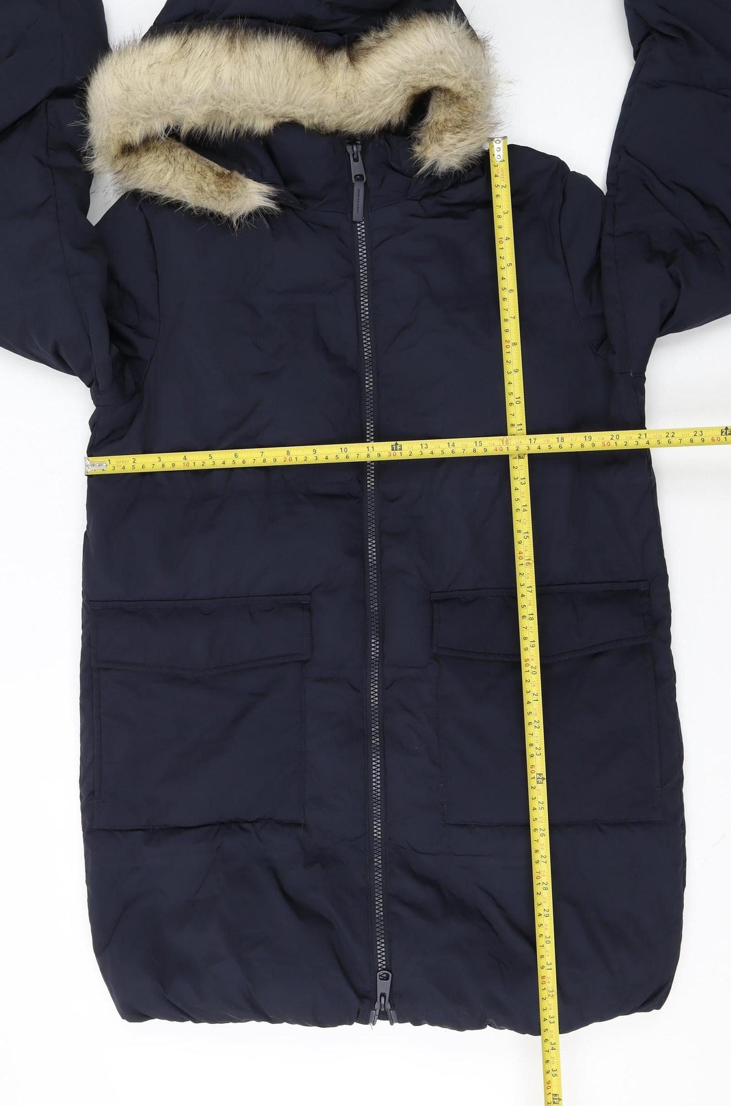 Marks and Spencer Womens Blue Faux Fur Hooded Puffer Coat Size 12