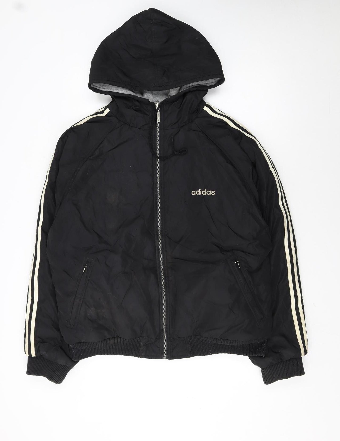 Adidas Men's Black L Hooded Full Zip Bomber Jacket 44in