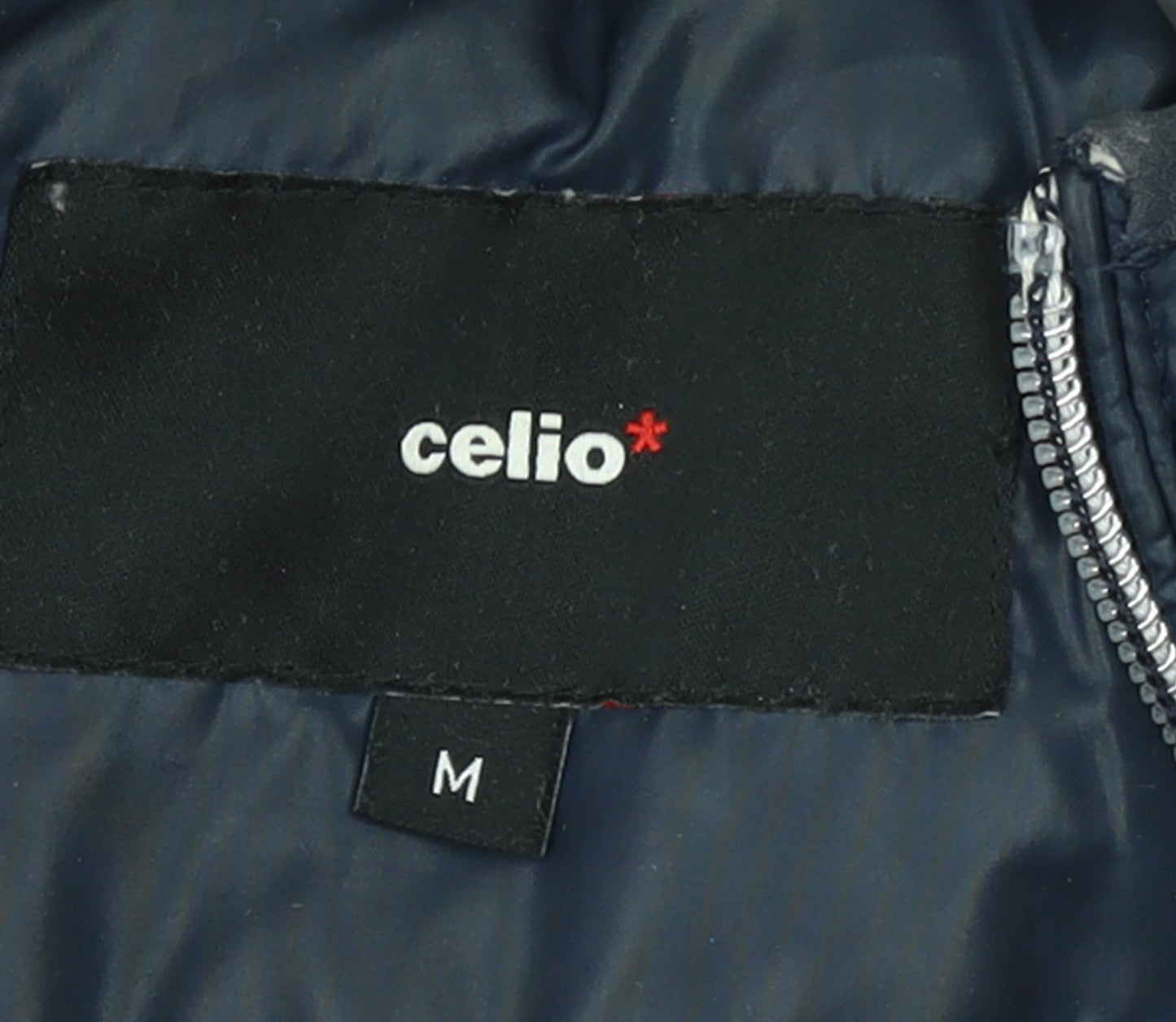 Celio Men's Blue Hooded Puffer Jacket Size M Full Zip Winter Coat