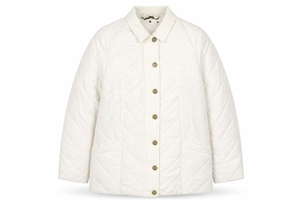 Dash Women’s Ivory Quilted Mid-Length Jacket UK 12 Button Style
