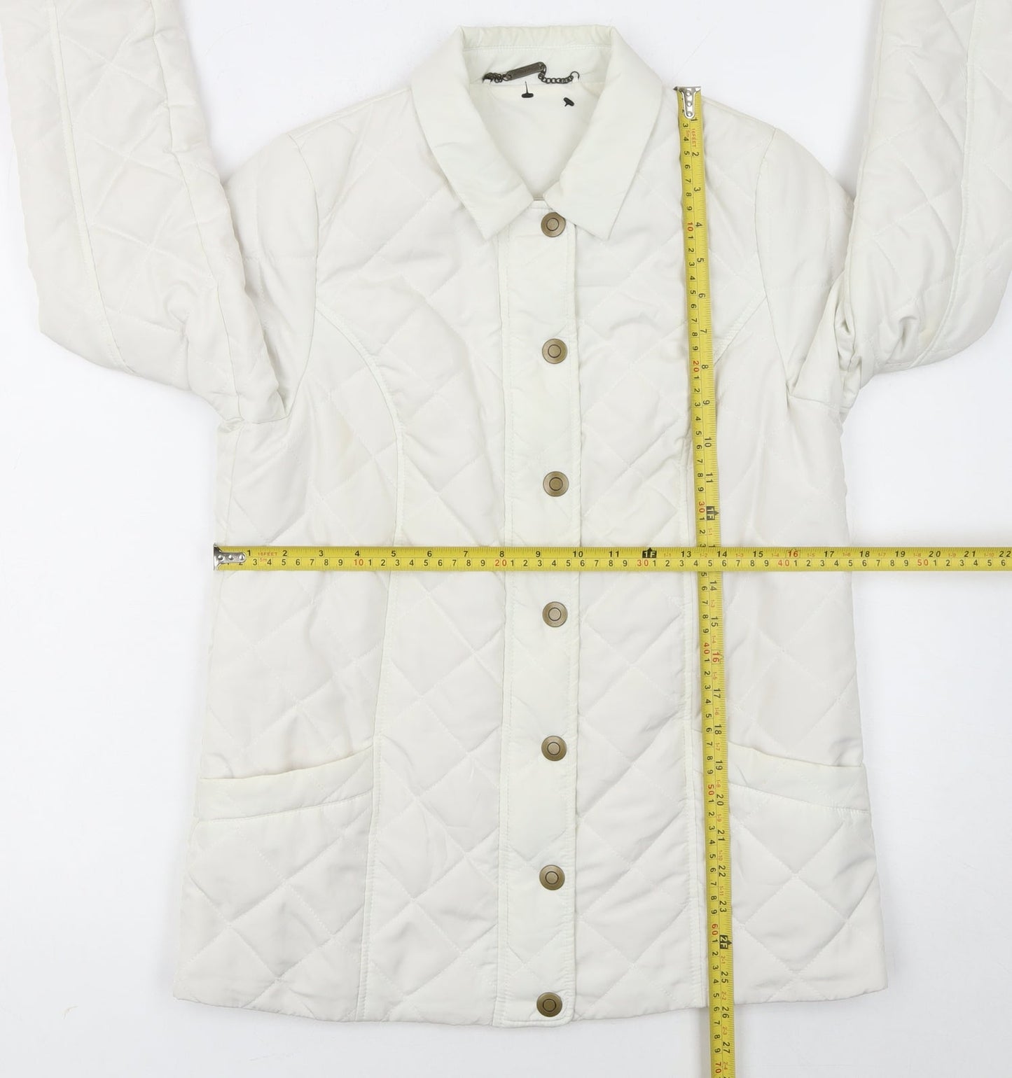 Dash Women’s Ivory Quilted Mid-Length Jacket UK 12 Button Style