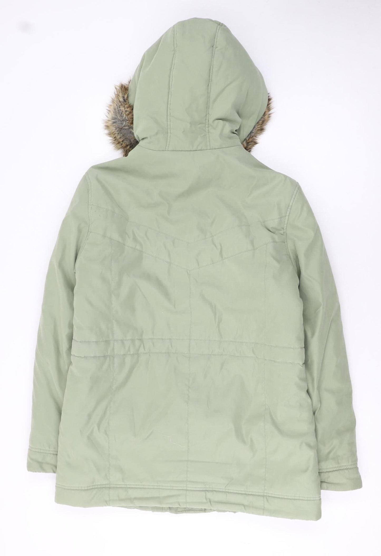 Next Women's Green Faux Fur Trim Hooded Parka Coat Size 10