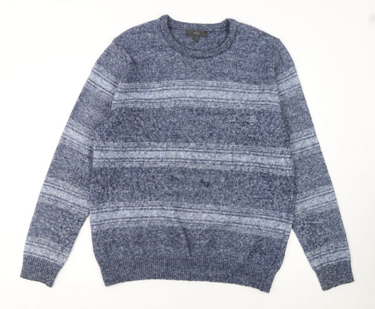 Marks and Spencer Mens Blue Striped Knit Pullover Jumper L