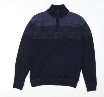 Marks & Spencer Men's Blue Cotton 1/2 Zip Jumper Size S