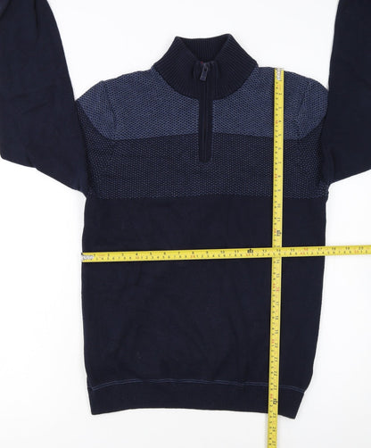 Marks & Spencer Men's Blue Cotton 1/2 Zip Jumper Size S
