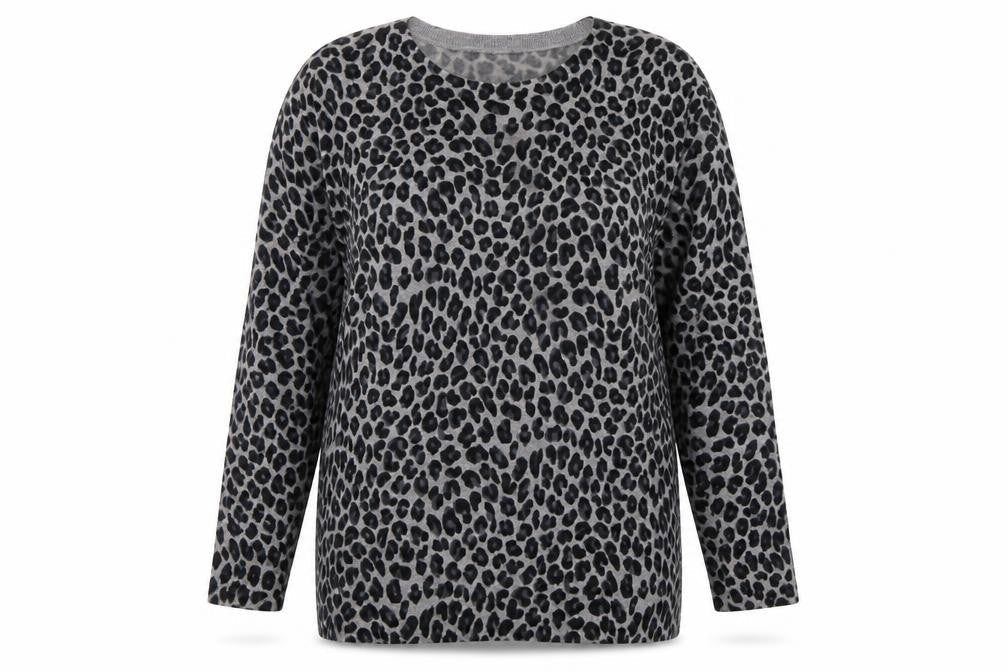 DKNY Women’s Grey Leopard Print Long Sleeve Pullover Jumper Size L