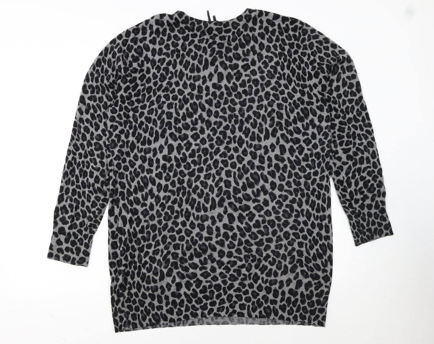 DKNY Women’s Grey Leopard Print Long Sleeve Pullover Jumper Size L