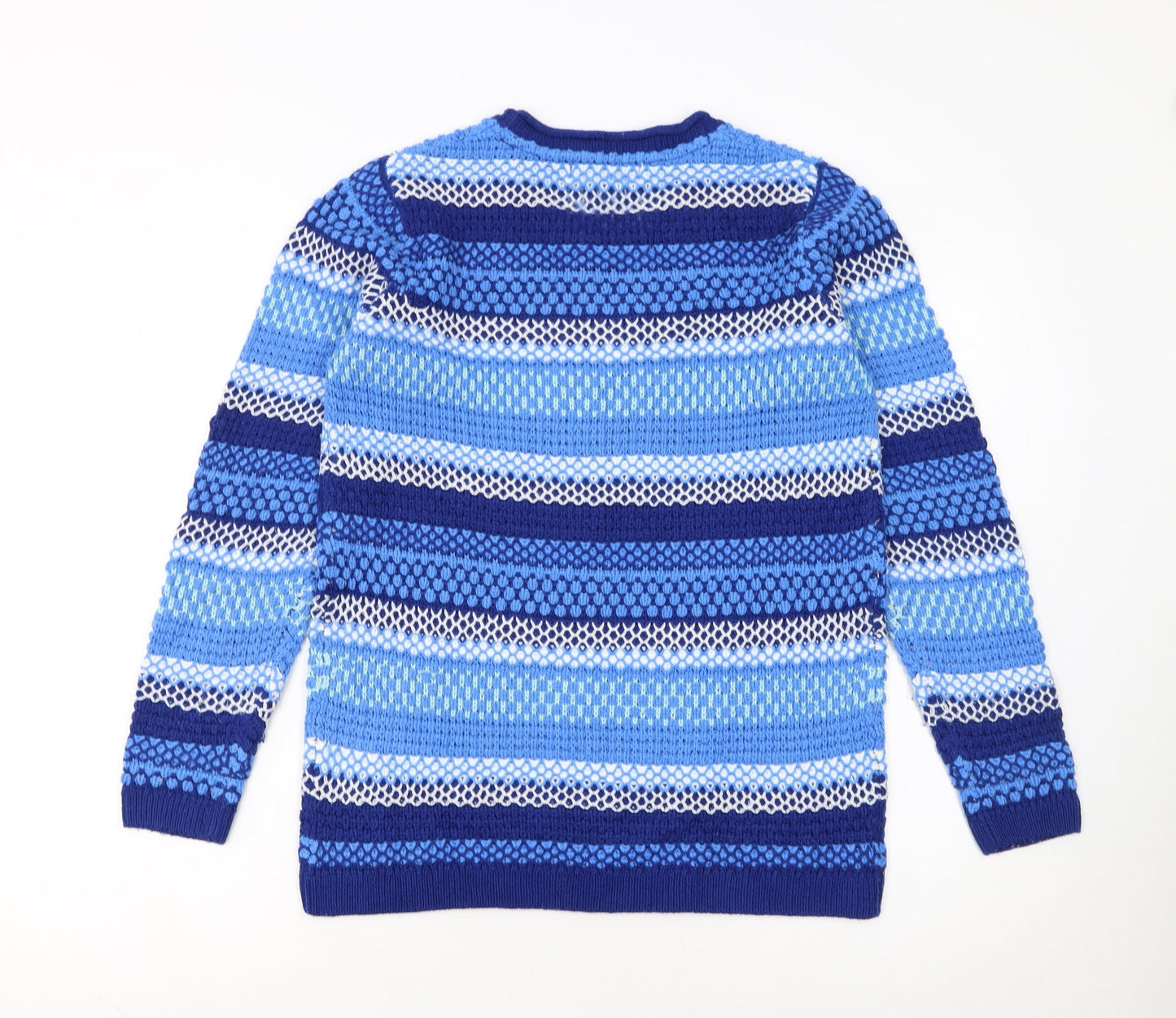 Isle Women's Blue Striped Knit Jumper Size S 10-12 Crew Neck Long Sleeve