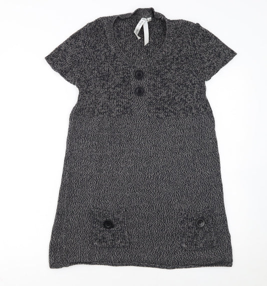 E.B. Design Women Grey Short Sleeve Knit Jumper Dress S