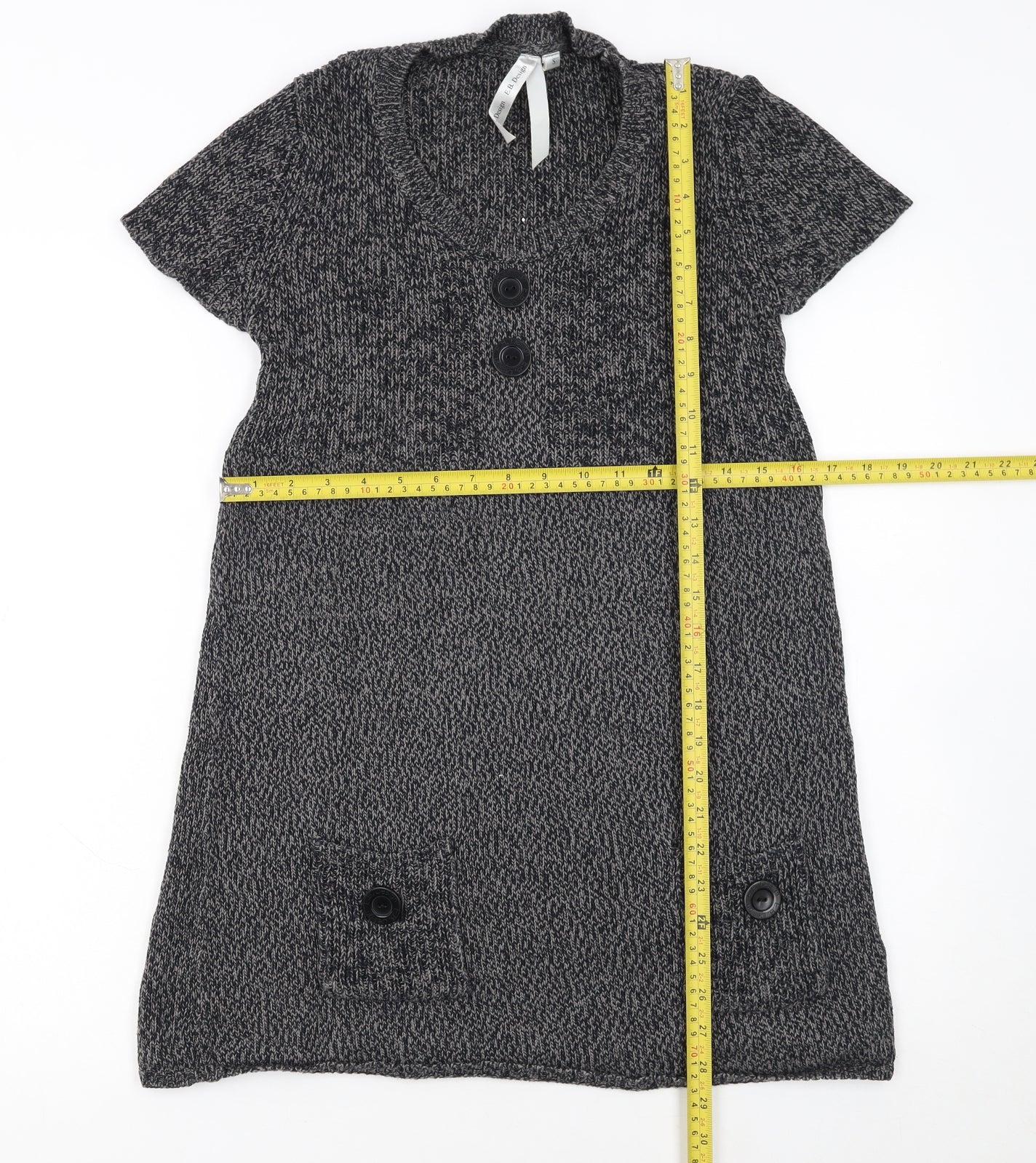 E.B. Design Women Grey Short Sleeve Knit Jumper Dress S