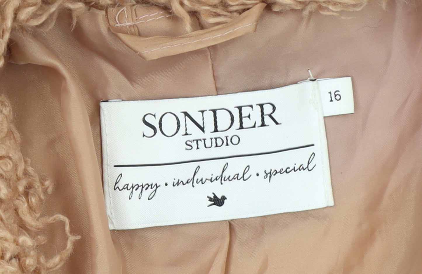 Sonder Studio Women Beige Faux Fur Lined Overcoat Size 16
