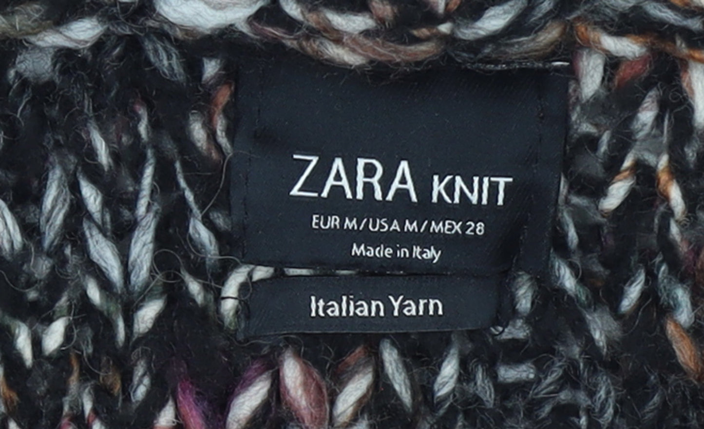 Zara Women Multicoloured Chunky Knit Roll Neck Short Sleeve Jumper Size M