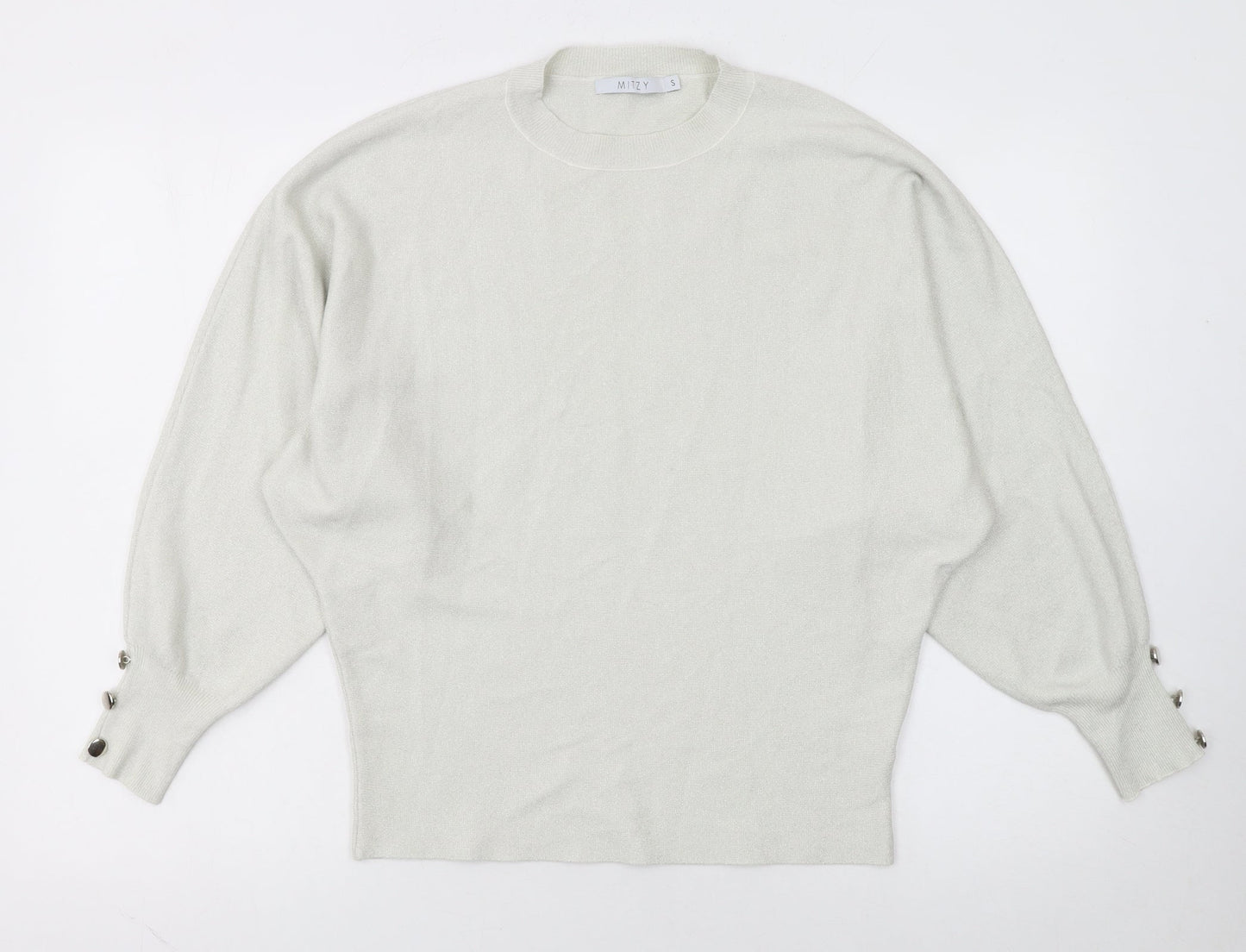 MITZY Women's Ivory Relaxed Fit Crew Neck Knit Jumper Size S