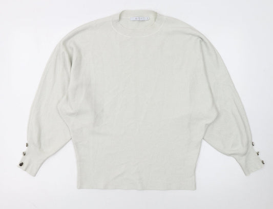 MITZY Women's Ivory Relaxed Fit Crew Neck Knit Jumper Size S