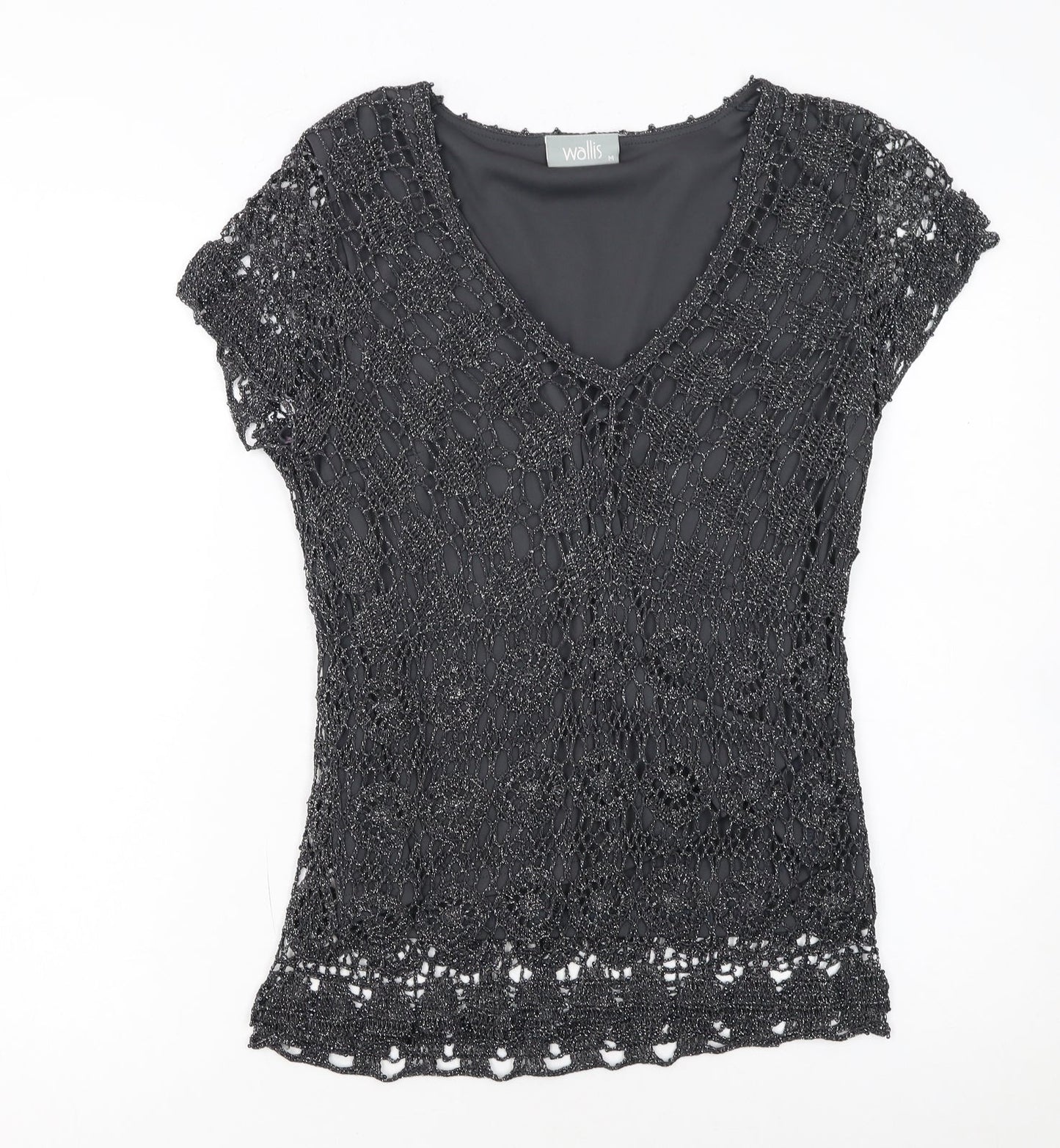 Wallis Womens Black Crochet V-Neck Short Sleeve Camisole Blouse M