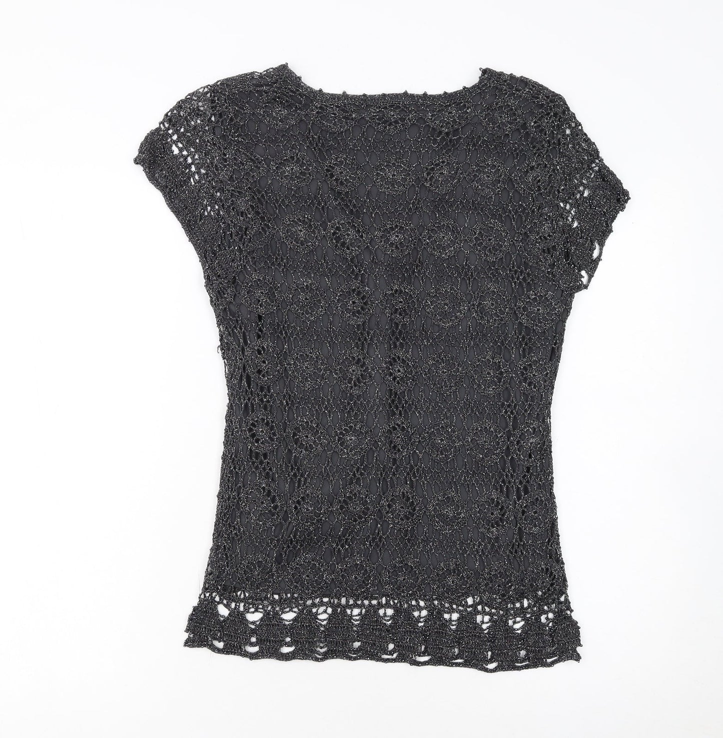 Wallis Womens Black Crochet V-Neck Short Sleeve Camisole Blouse M