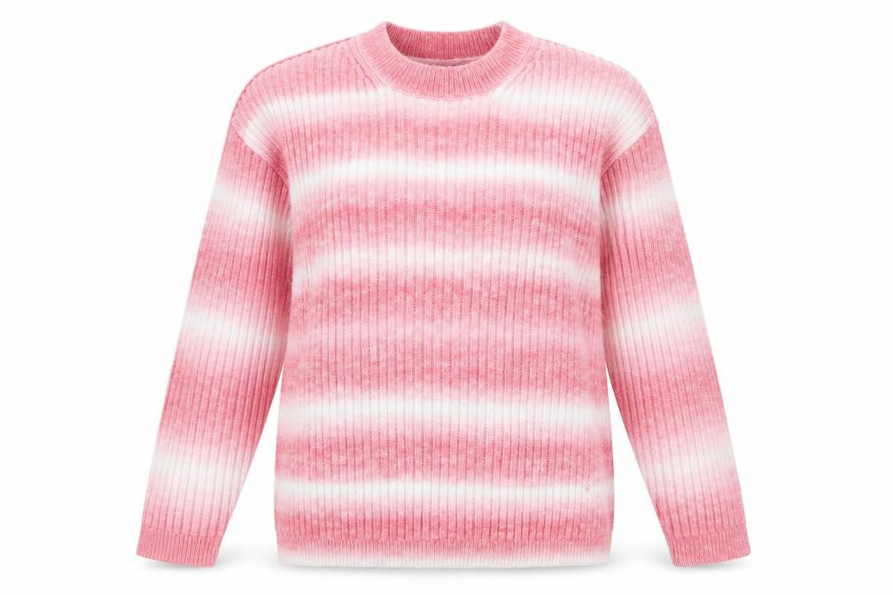 Marks and Spencer Women Pink White Striped Rib Knit Jumper M