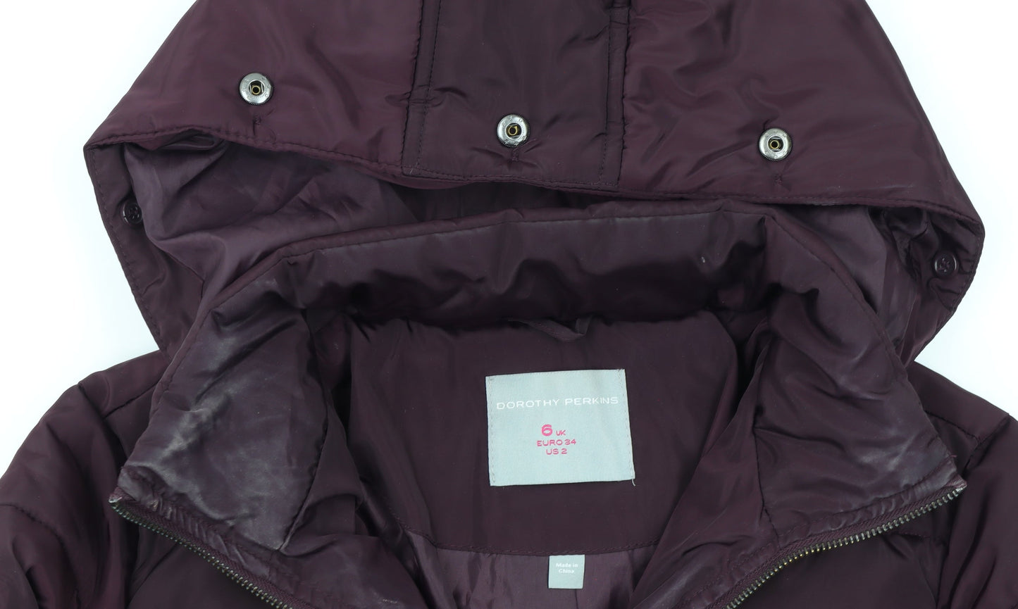 Dorothy Perkins Women's Purple Size 6 Hooded Puffer Coat