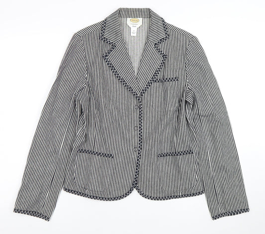 Talbots Women's Black Striped Stretch Cotton Blazer Jacket Size 8