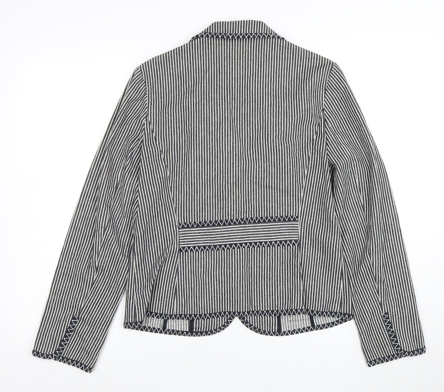 Talbots Women's Black Striped Stretch Cotton Blazer Jacket Size 8