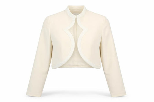 Rimini by Shaw Women Beige Cropped Silk Jacket Size 10 Beaded Trim
