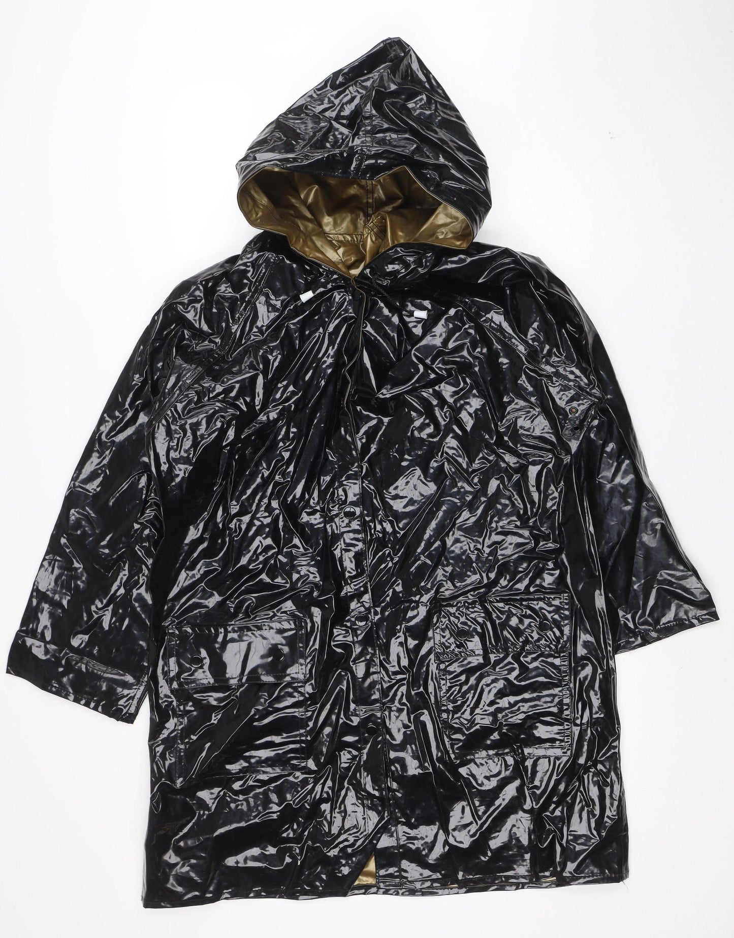 Partners Women Black Waterproof PVC Hooded Rain Cape M