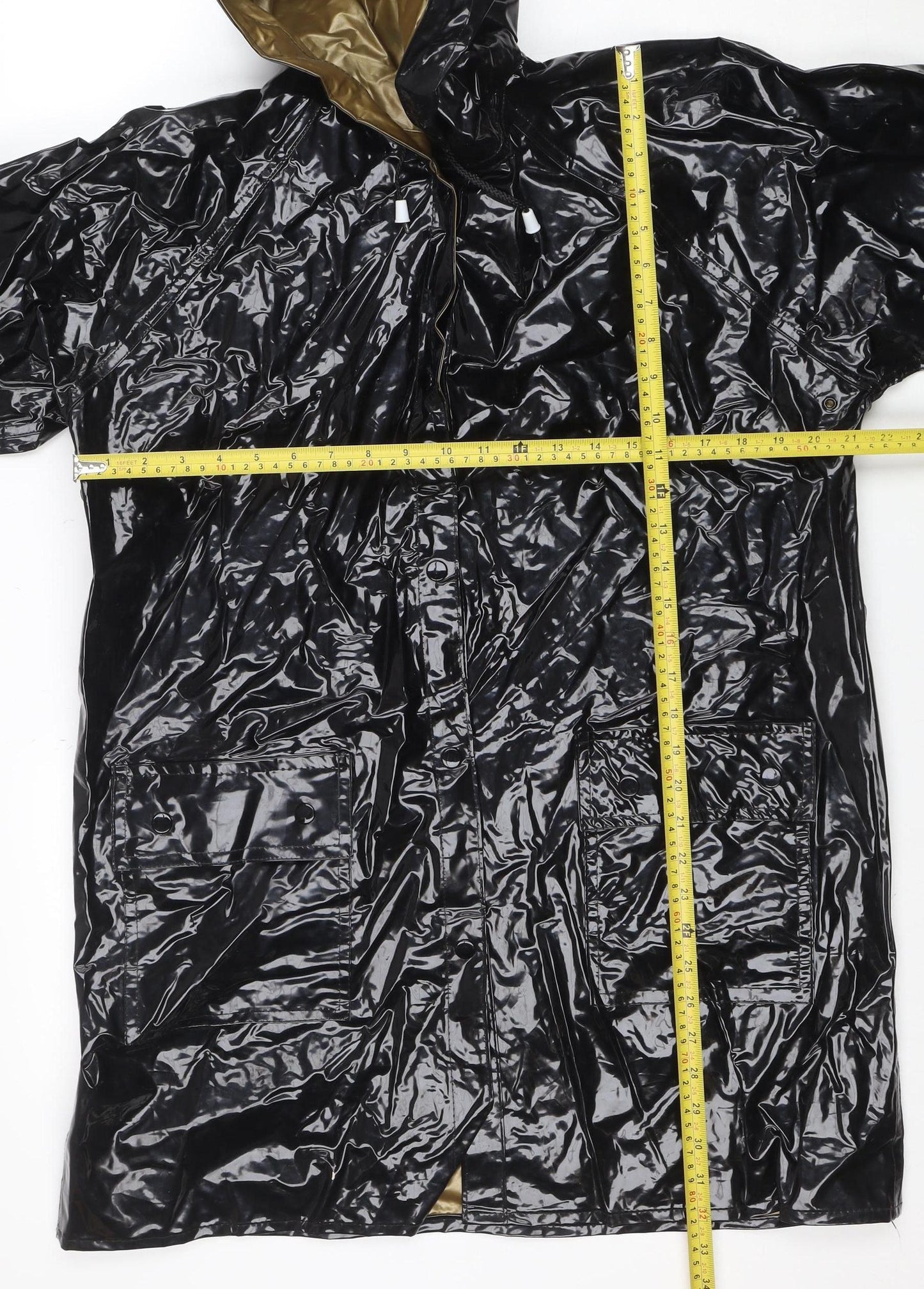 Partners Women Black Waterproof PVC Hooded Rain Cape M