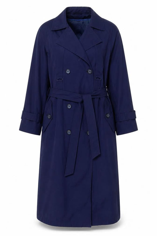 Tradition Sears Women's Blue Petites 6 Long Trench Coat Belted Nylon