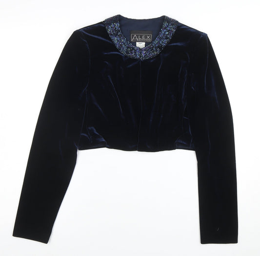 Alex Evenings Women's Blue Velvet Beaded Cropped Suit Jacket Size 6P