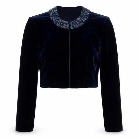 Alex Evenings Women's Blue Velvet Beaded Cropped Suit Jacket Size 6P