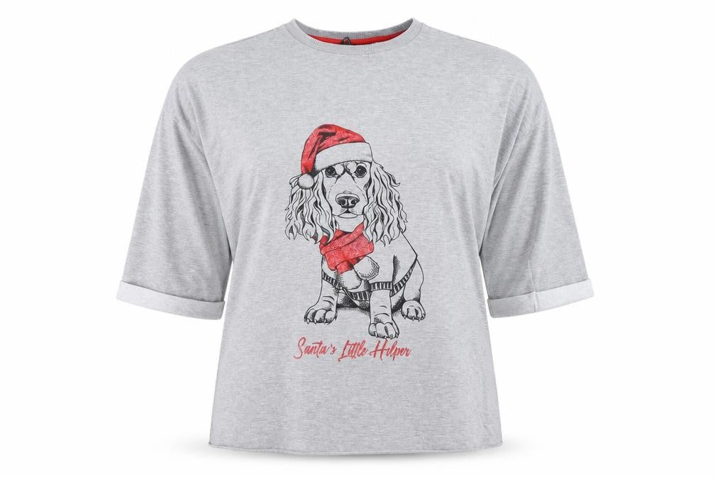 Bonmarché Women's Grey Christmas Dog T-Shirt Size 12 3/4 Sleeve
