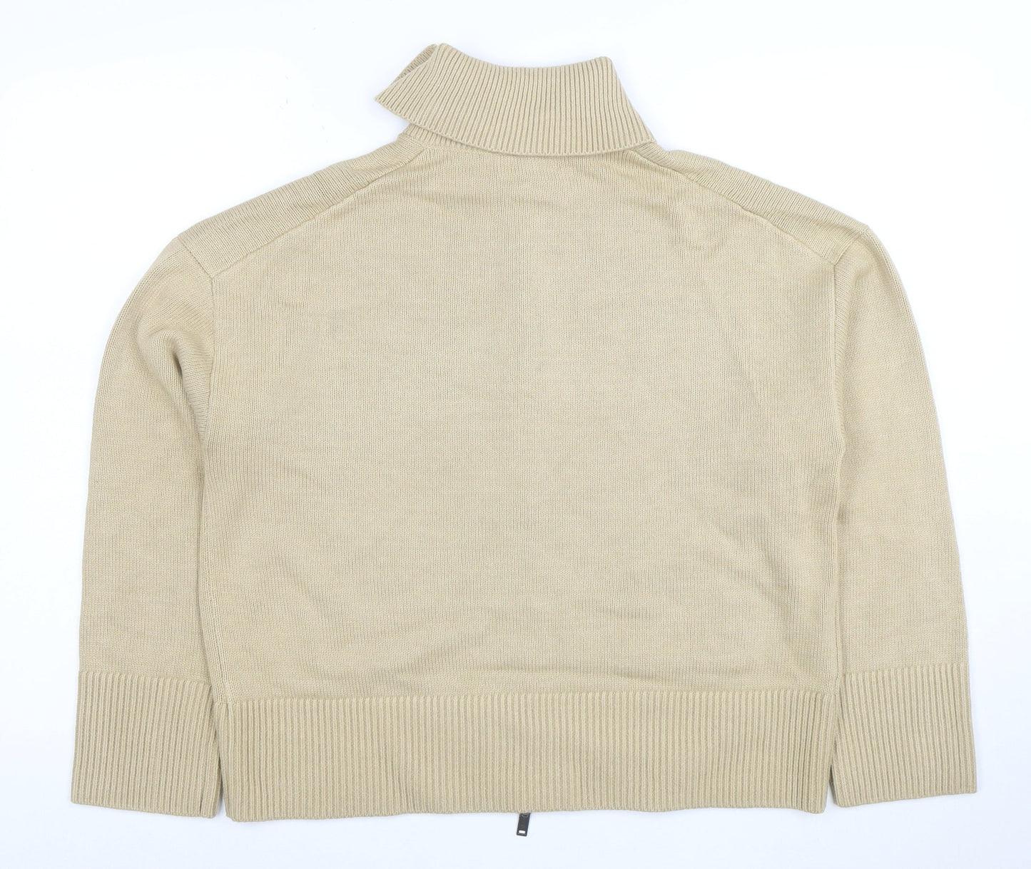 Marks and Spencer Women Beige Full Zip Collared Cotton Jumper L