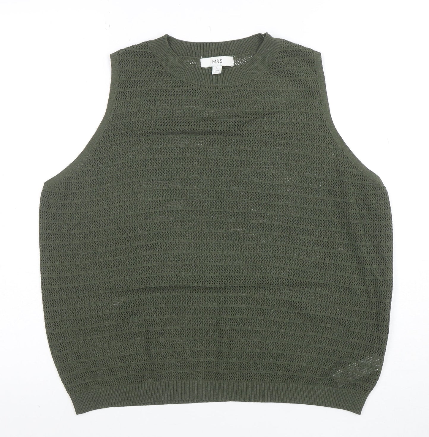 Marks and Spencer Women’s Green Open-Knit Sleeveless Vest Jumper Size L