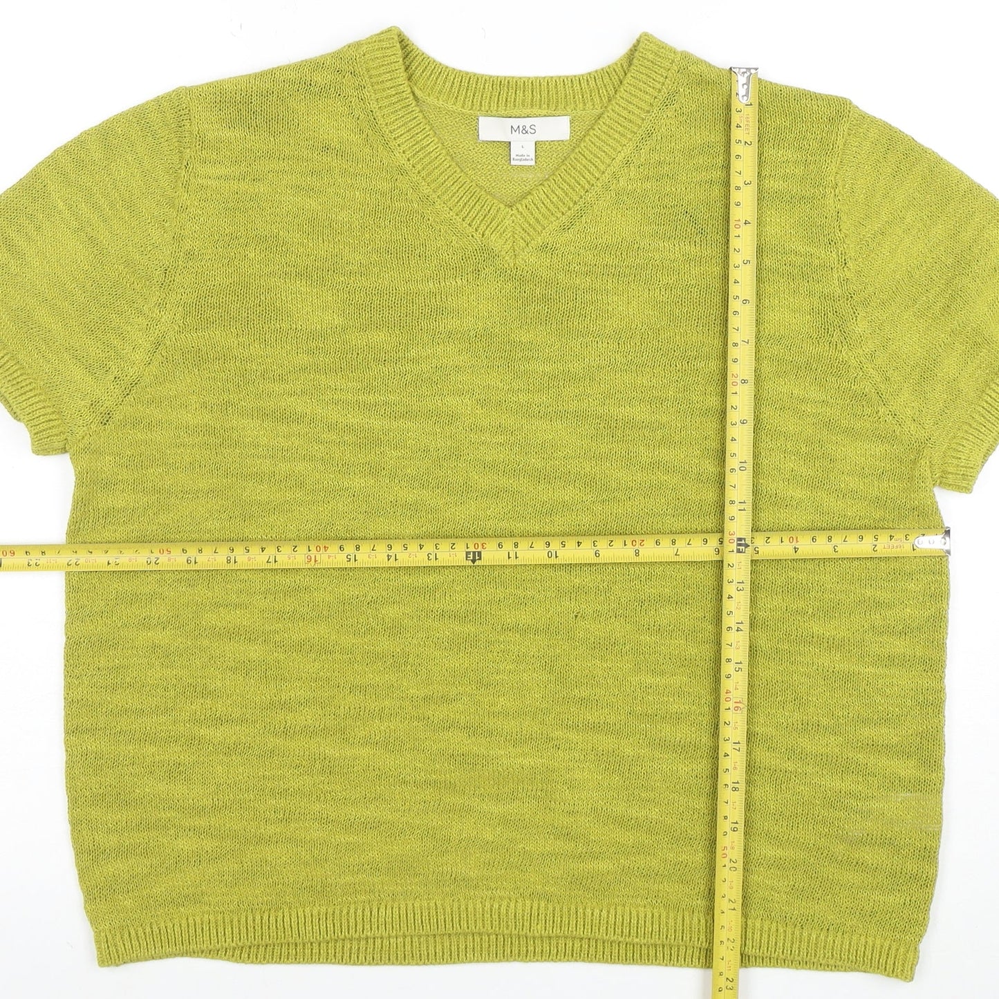 Marks and Spencer Women’s Green Cotton Blend V-Neck Short Sleeve Jumper Size L
