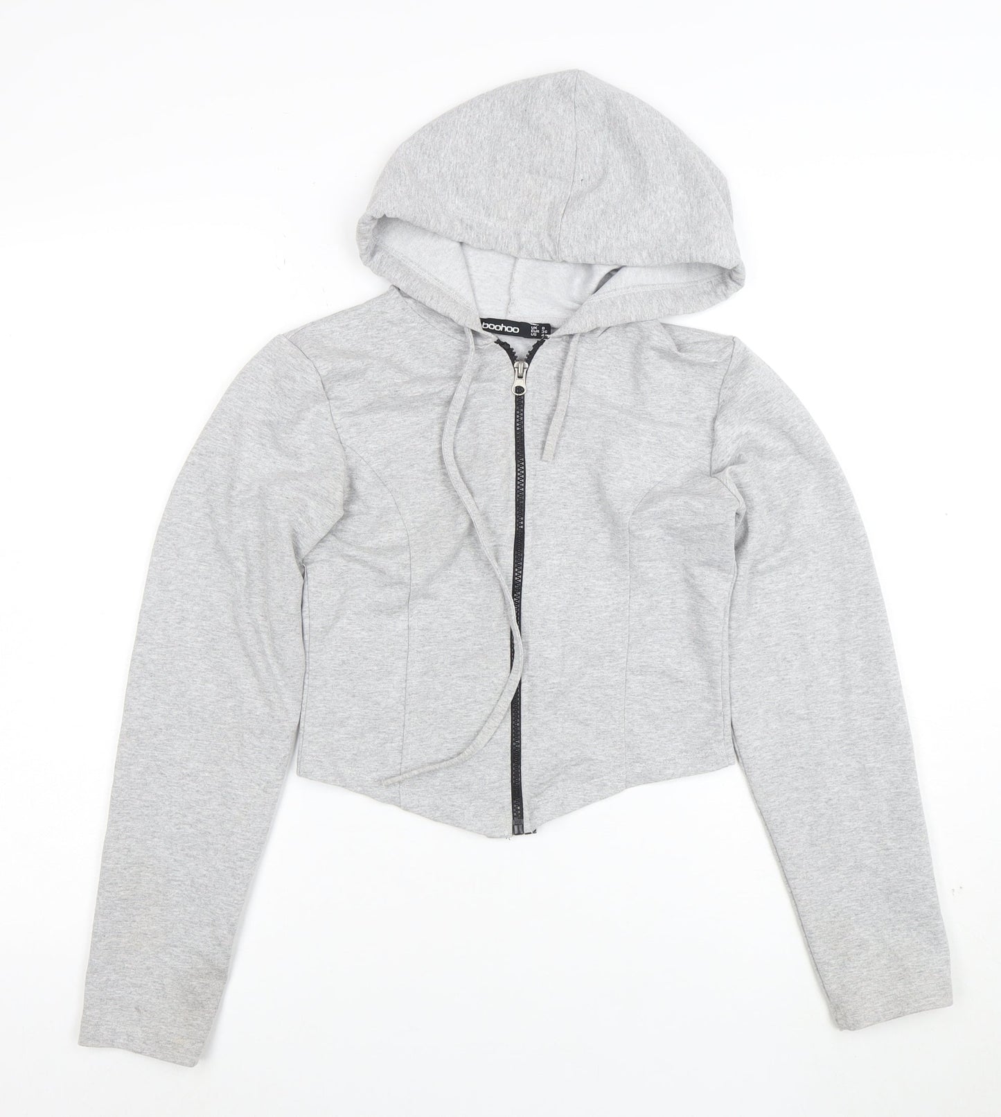 Boohoo Womens Grey Full Zip Hoodie UK 8 Cotton Blend Lightweight Casual