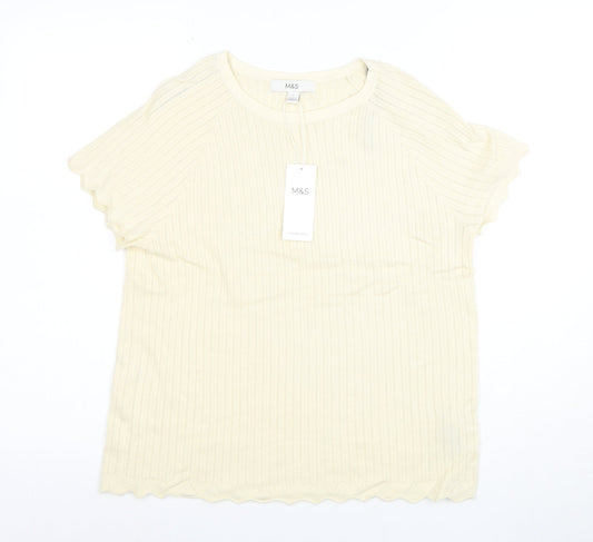 Marks and Spencer Women’s Ivory Knit Short Sleeve T-Shirt L