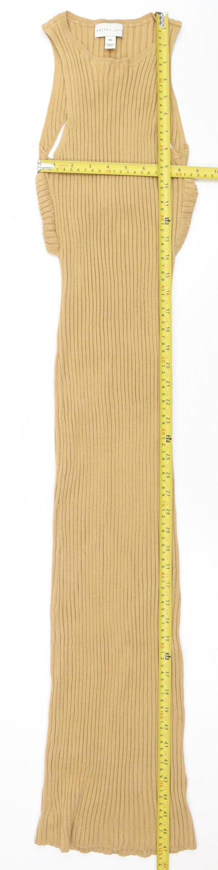 Pretty Lavish Women’s Beige Sleeveless Ribbed Midi Bodycon Dress XS