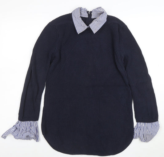 Next Women’s Blue Collared Knit Cotton Jumper Size 10