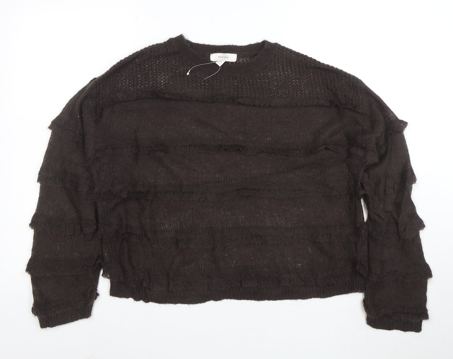 Per Una Women's Brown Mohair Blend Relaxed Open-Knit Jumper M