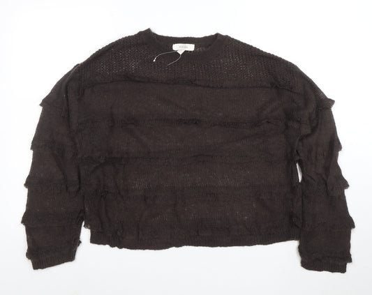Per Una Women's Brown Mohair Blend Relaxed Open-Knit Jumper M