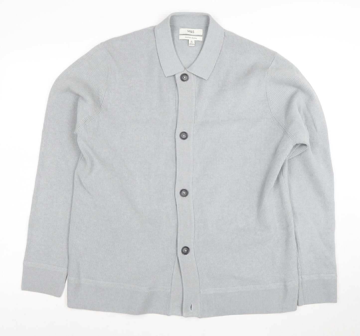 Marks and Spencer Men's Grey Cotton Blend Collared Cardigan XL