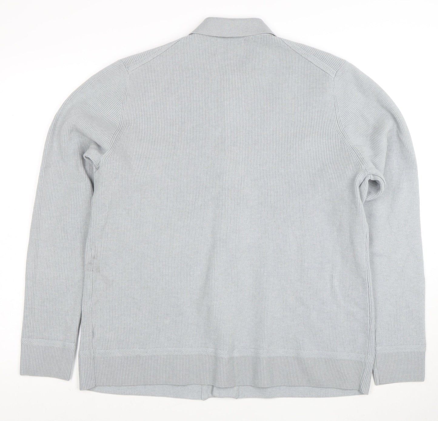 Marks and Spencer Men's Grey Cotton Blend Collared Cardigan XL