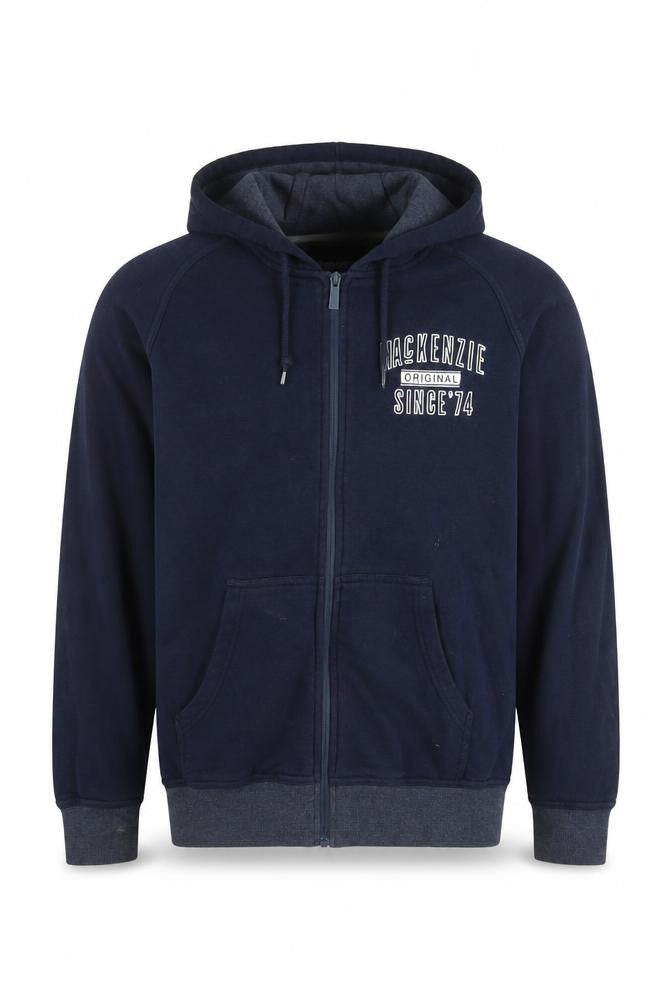 McKenzie Men's Blue Full Zip Hoodie L Classic Fleece Sweatshirt
