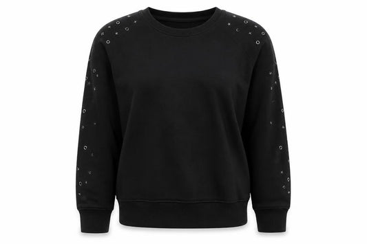 Hush Womens Black Studded Relaxed Pullover Sweatshirt Size L