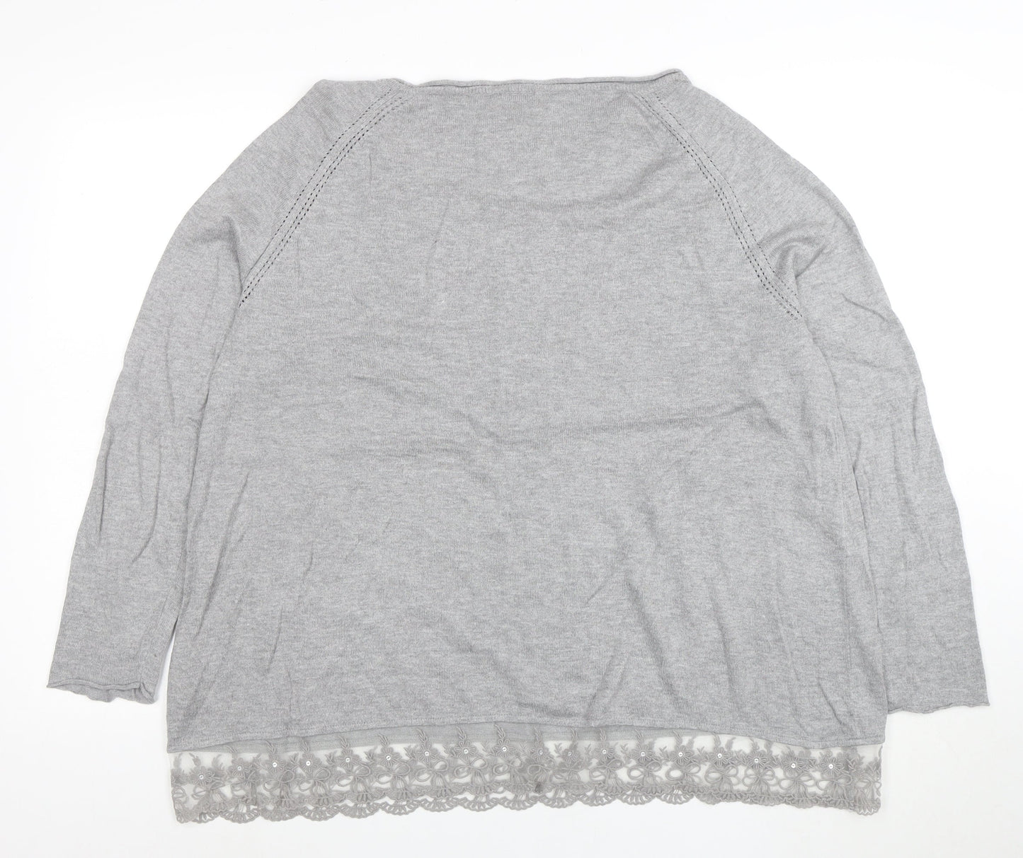 Phase Eight Women's Grey Lace Hem 3/4 Sleeve Jumper Size 18